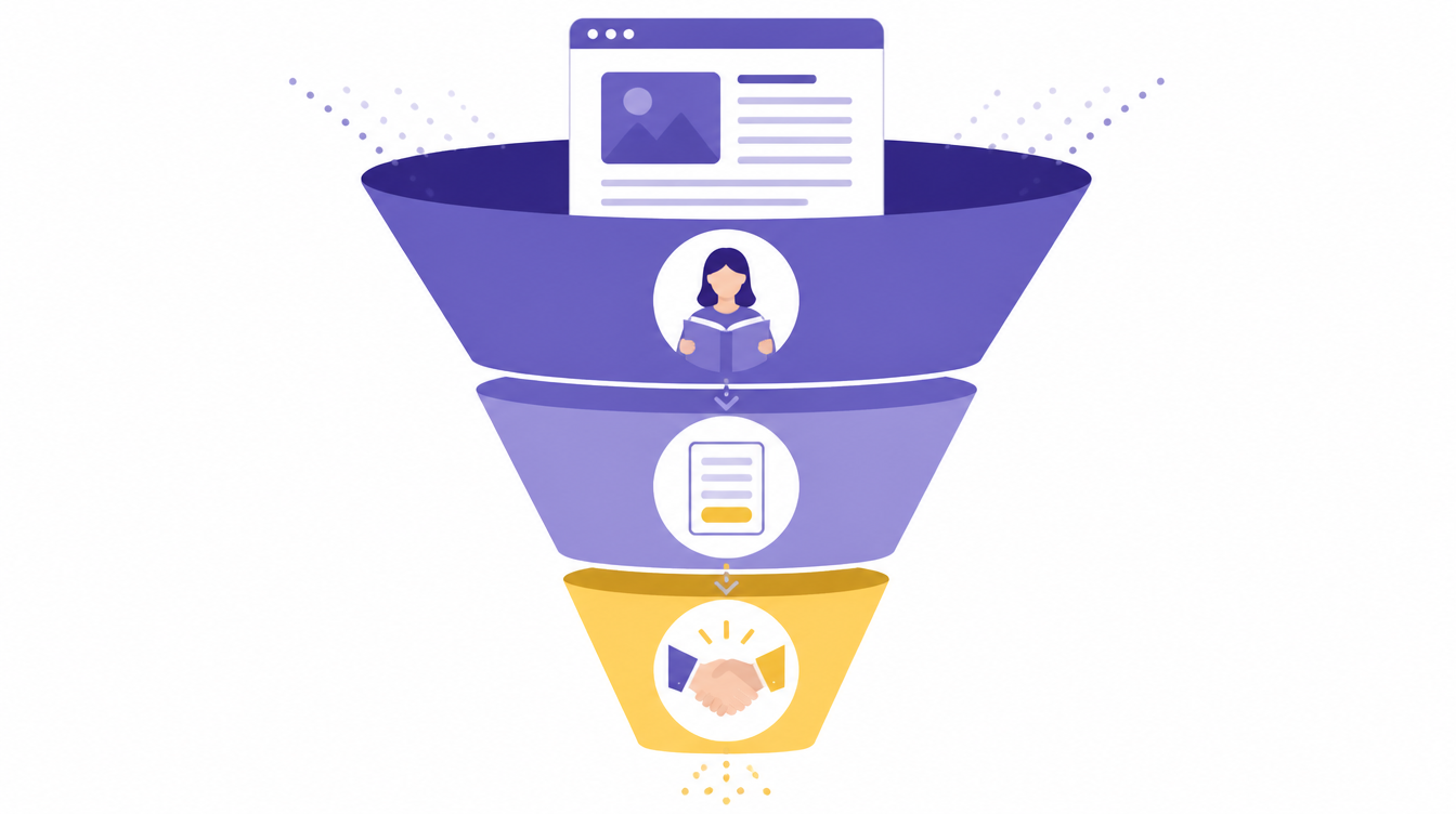 Content marketing funnel from blog post to reader to lead to customer