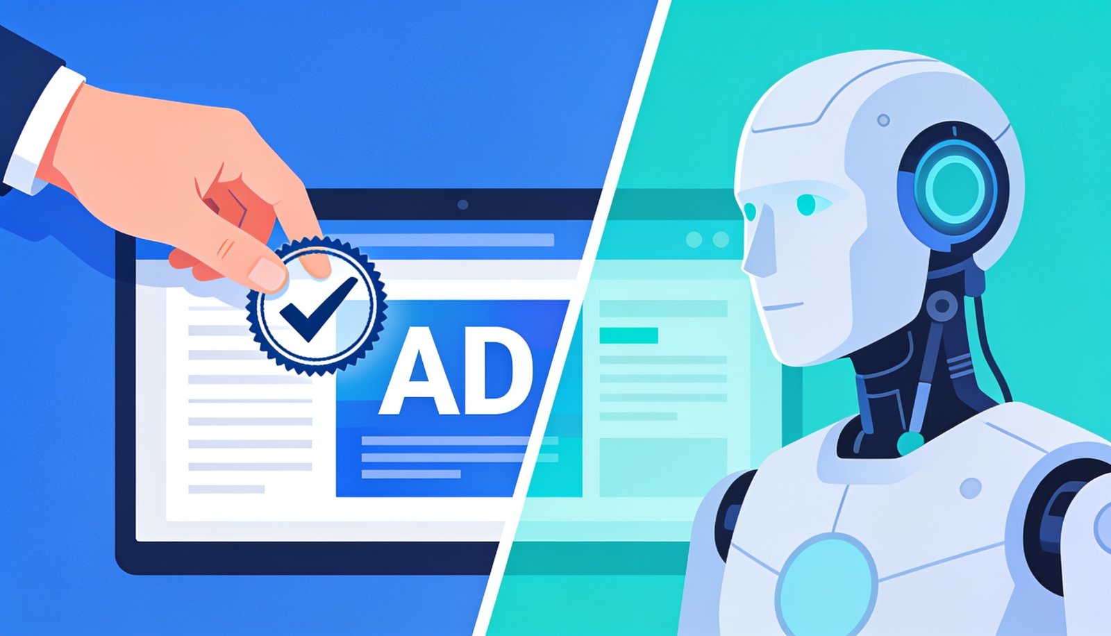 Human reviewing and approving AI-generated ad content