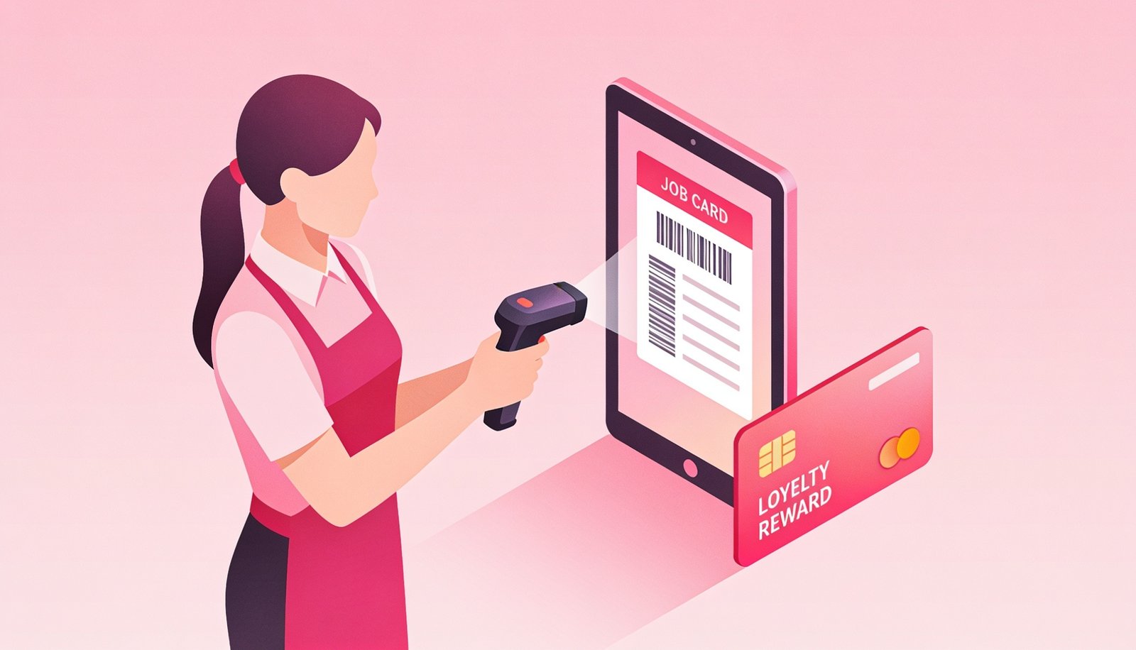 Salon staff scanning a product barcode and creating a digital job card